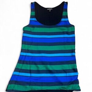 Express Tank Top Womens Small Blue Green Navy Striped Sleeveless Scoop